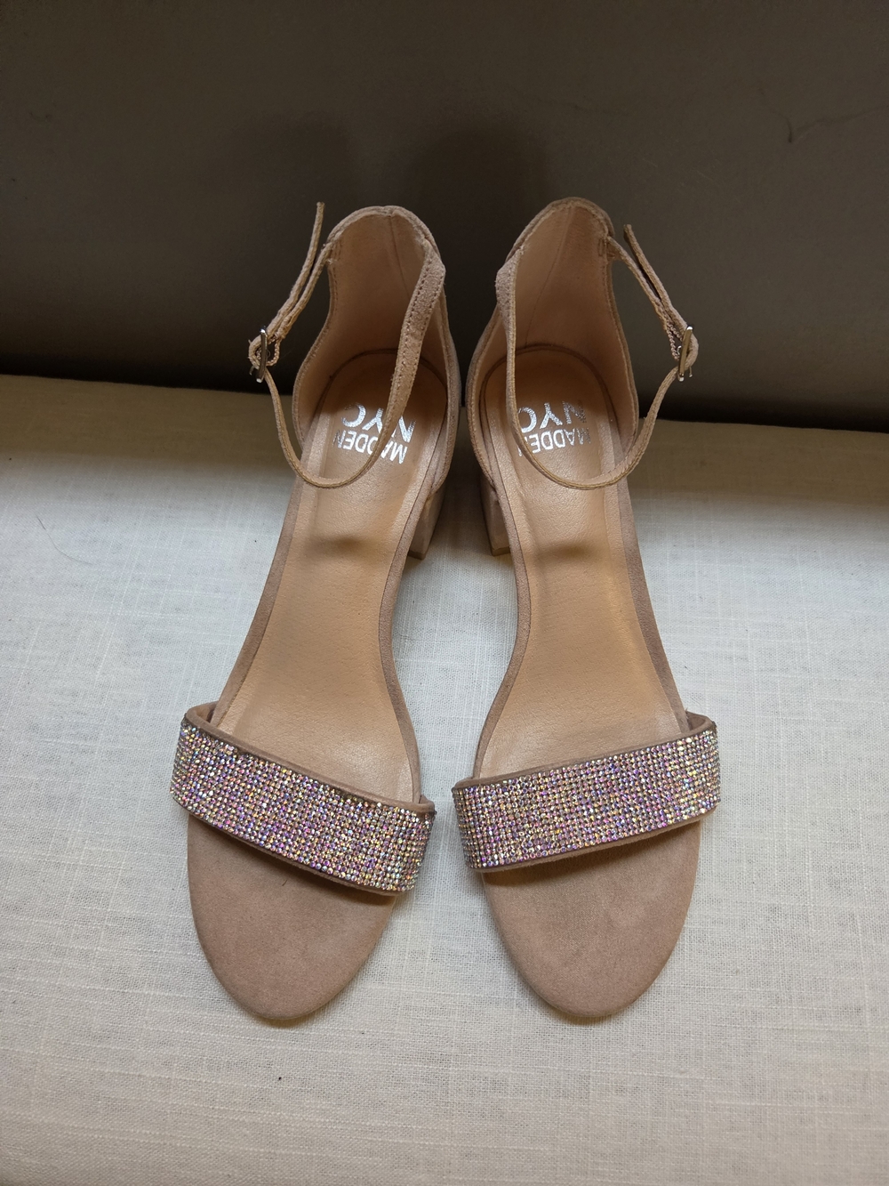 Light Pink Embellished Ankle-Strap Block Heels